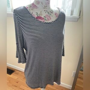 Jones New York Black and White Striped Long Sleeve Top flare sleeve Large